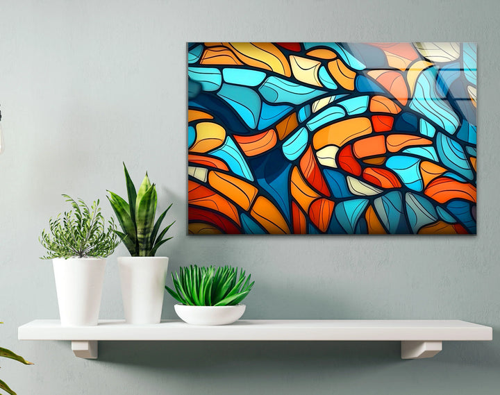 Colorful Abstract Mosaic Wall Art – Modern Glass Print in Blue, Orange, and Red for Bold Interior Design - MyPhotoStation