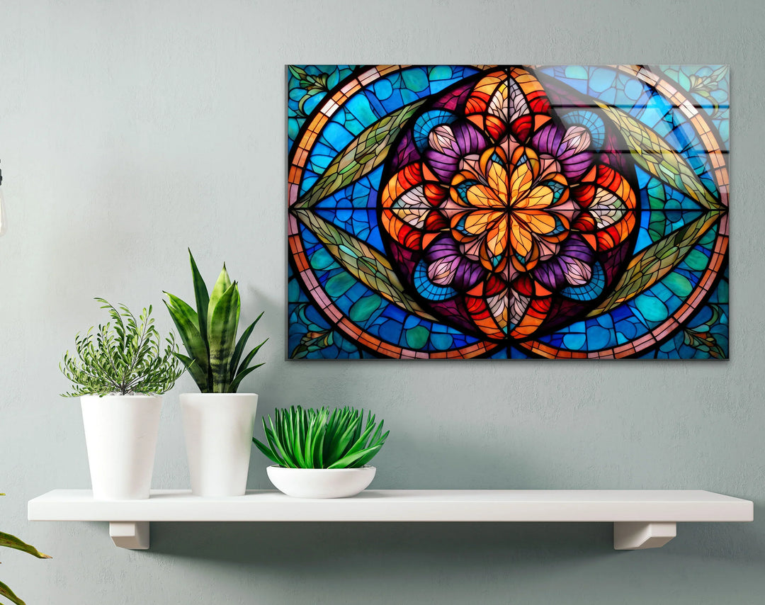 Stained Glass Mandala Wall Art – Colorful Symmetrical Glass Print for Boho, Spiritual, or Artistic Interiors - MyPhotoStation