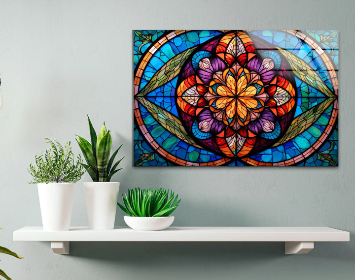 Stained Glass Mandala Wall Art – Colorful Symmetrical Glass Print for Boho, Spiritual, or Artistic Interiors - MyPhotoStation