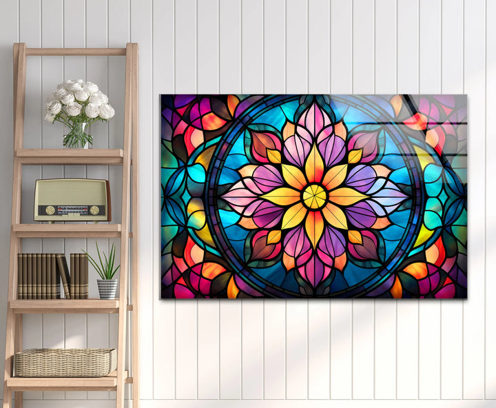 Colorful Mandala Wall Art – Vibrant Stained Glass Style Glass Print for Boho or Modern Interiors - MyPhotoStation