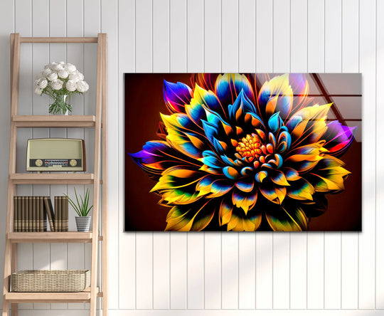 Vibrant Flower Wall Art – Bold Multicolor Glass Print with Radiant Petals for Modern Artistic Interiors - MyPhotoStation
