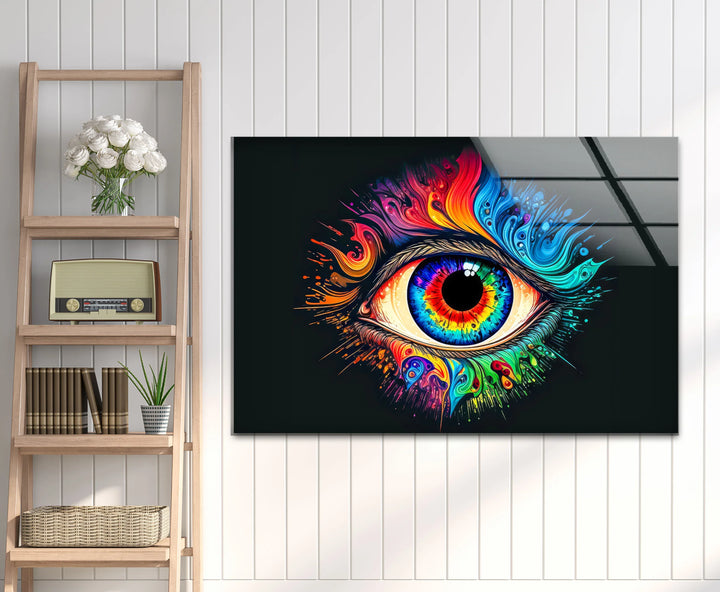 Psychedelic Eye Wall Art – Vibrant Abstract Glass Print with Rainbow Colors for Bold Modern Interiors - MyPhotoStation