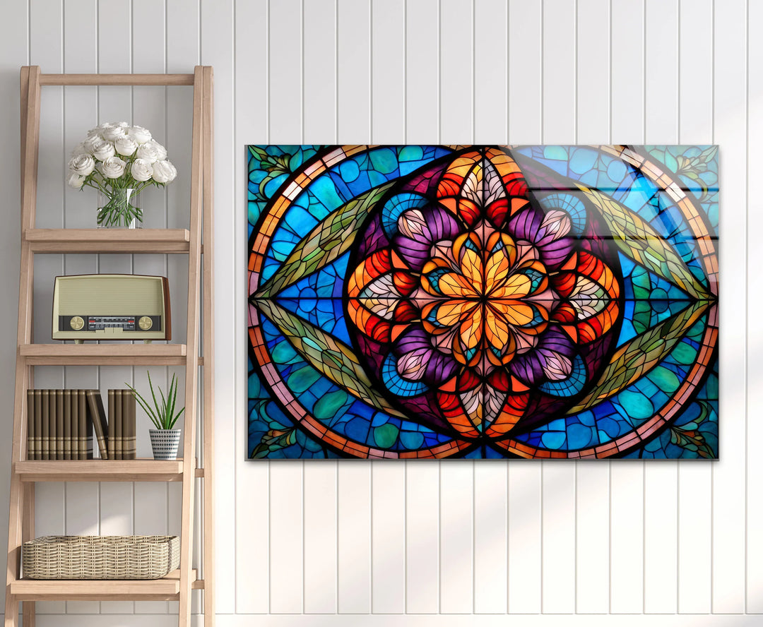 Stained Glass Mandala Wall Art – Colorful Symmetrical Glass Print for Boho, Spiritual, or Artistic Interiors - MyPhotoStation
