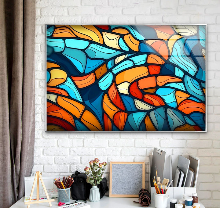 Colorful Abstract Mosaic Wall Art – Modern Glass Print in Blue, Orange, and Red for Bold Interior Design - MyPhotoStation