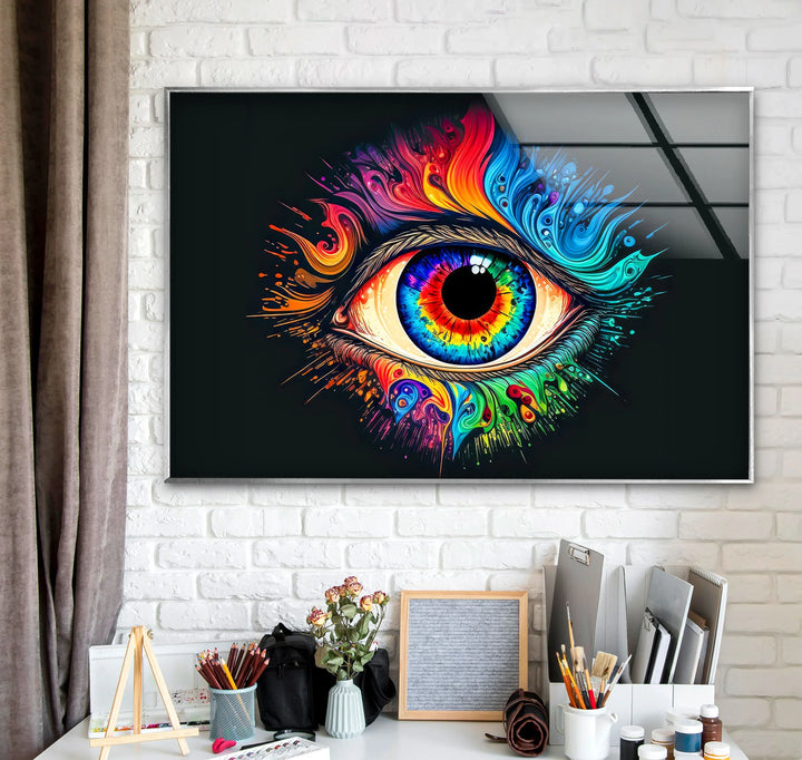 Psychedelic Eye Wall Art – Vibrant Abstract Glass Print with Rainbow Colors for Bold Modern Interiors - MyPhotoStation