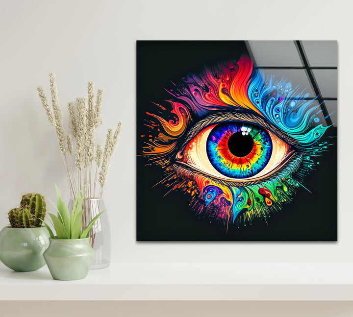 Psychedelic Eye Wall Art – Vibrant Abstract Glass Print with Rainbow Colors for Bold Modern Interiors - MyPhotoStation