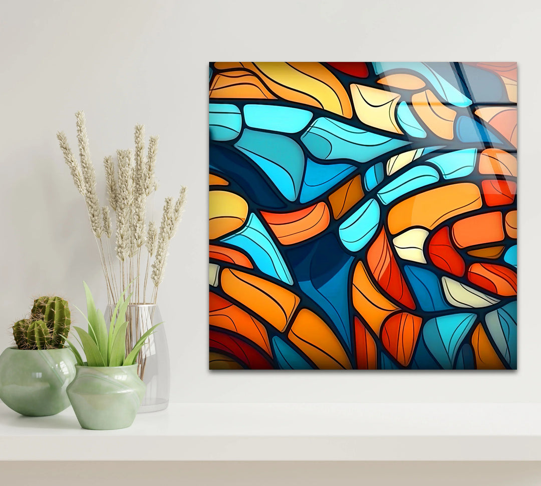 Colorful Abstract Mosaic Wall Art – Modern Glass Print in Blue, Orange, and Red for Bold Interior Design - MyPhotoStation