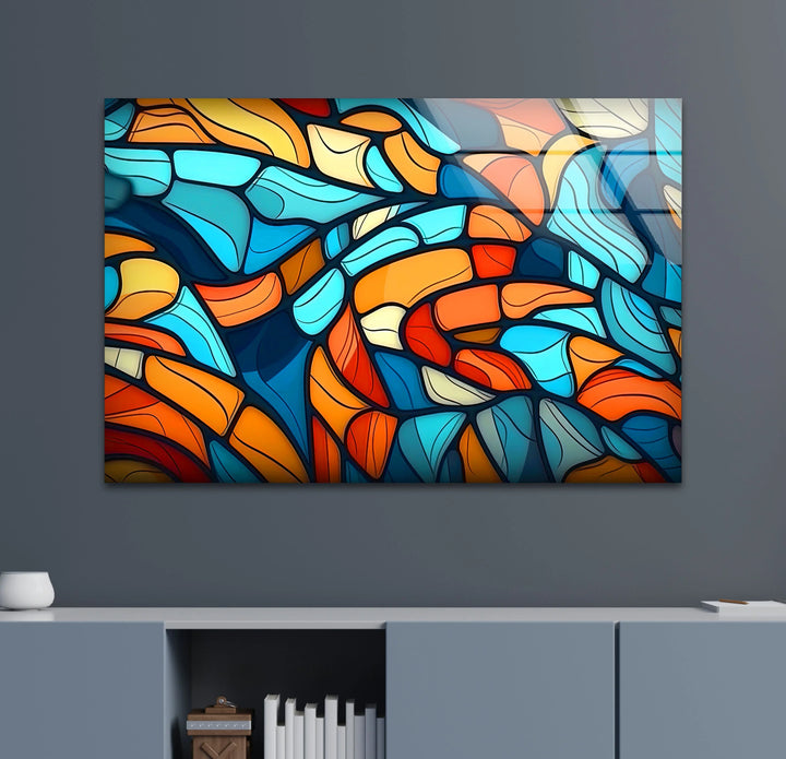 Colorful Abstract Mosaic Wall Art – Modern Glass Print in Blue, Orange, and Red for Bold Interior Design - MyPhotoStation