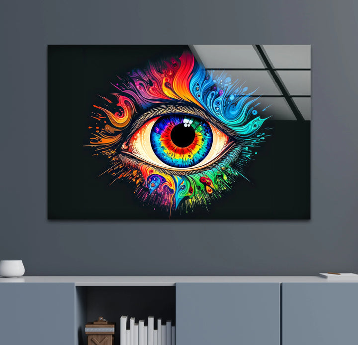 Psychedelic Eye Wall Art – Vibrant Abstract Glass Print with Rainbow Colors for Bold Modern Interiors - MyPhotoStation