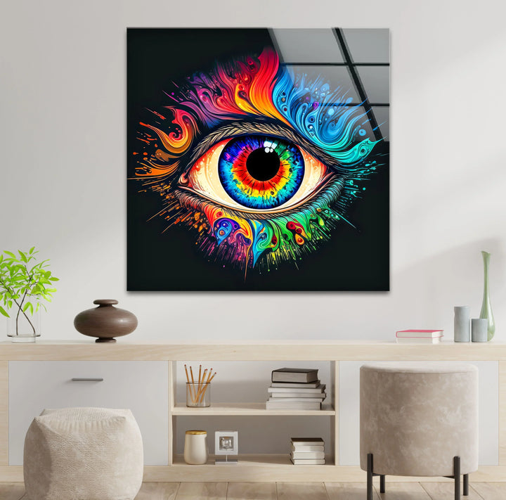 Psychedelic Eye Wall Art – Vibrant Abstract Glass Print with Rainbow Colors for Bold Modern Interiors - MyPhotoStation