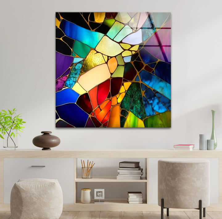 Fractured Stained Glass Wall Art – Colorful Abstract Glass Print for Modern or Artistic Interiors - MyPhotoStation