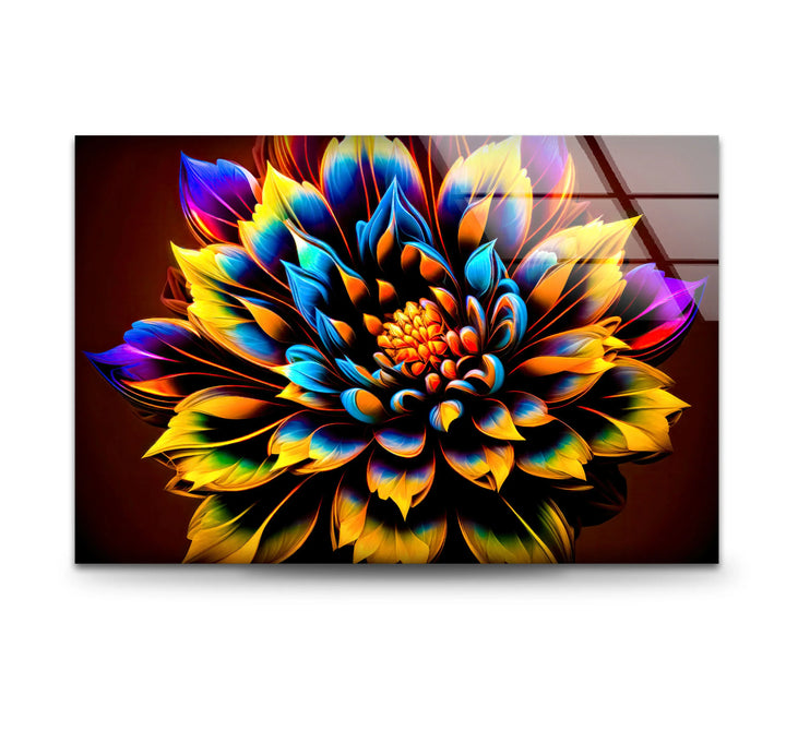 Vibrant Flower Wall Art – Bold Multicolor Glass Print with Radiant Petals for Modern Artistic Interiors - MyPhotoStation