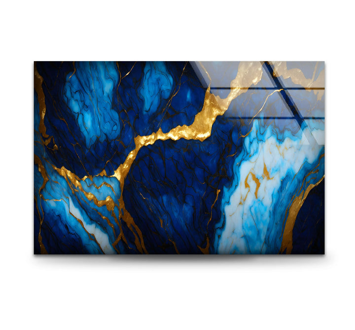 Blue Marble Gold Vein Wall Art – Luxurious Glass Print in Deep Navy and Metallic Accents for Elegant Modern Spaces - MyPhotoStation