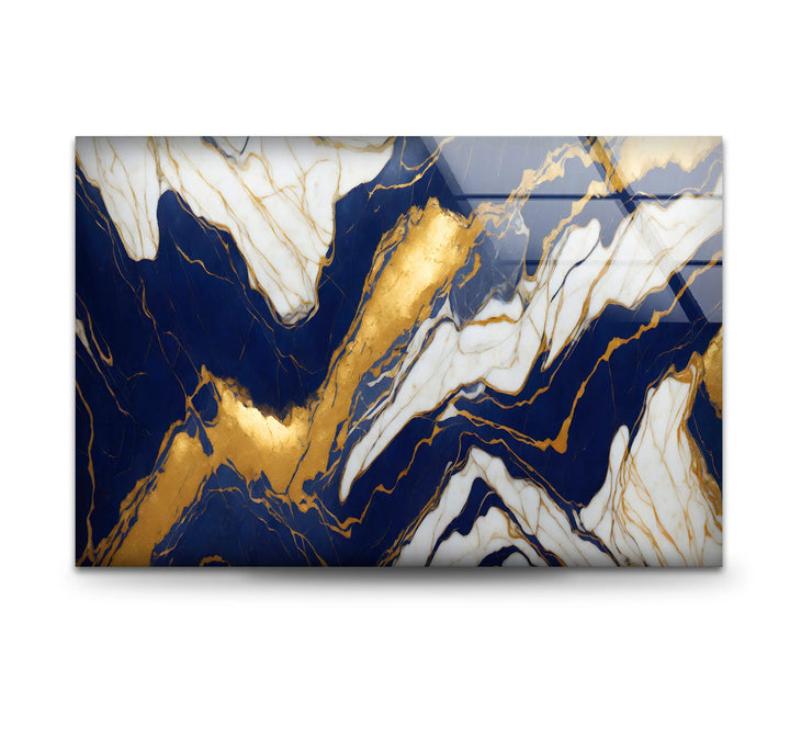 Navy White Marble Wall Art – Luxurious Glass Print with Gold Veins for Elegant and Modern Interiors - MyPhotoStation