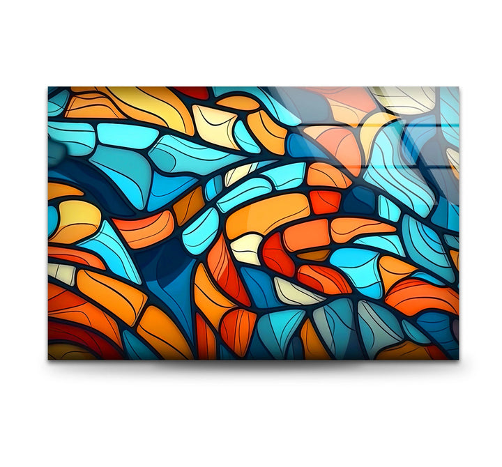 Colorful Abstract Mosaic Wall Art – Modern Glass Print in Blue, Orange, and Red for Bold Interior Design - MyPhotoStation