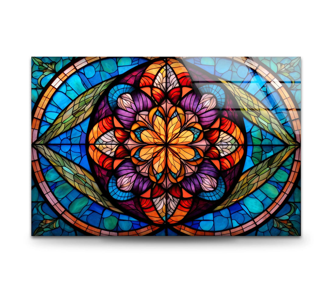 Stained Glass Mandala Wall Art – Colorful Symmetrical Glass Print for Boho, Spiritual, or Artistic Interiors - MyPhotoStation