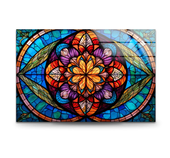 Stained Glass Mandala Wall Art – Colorful Symmetrical Glass Print for Boho, Spiritual, or Artistic Interiors - MyPhotoStation