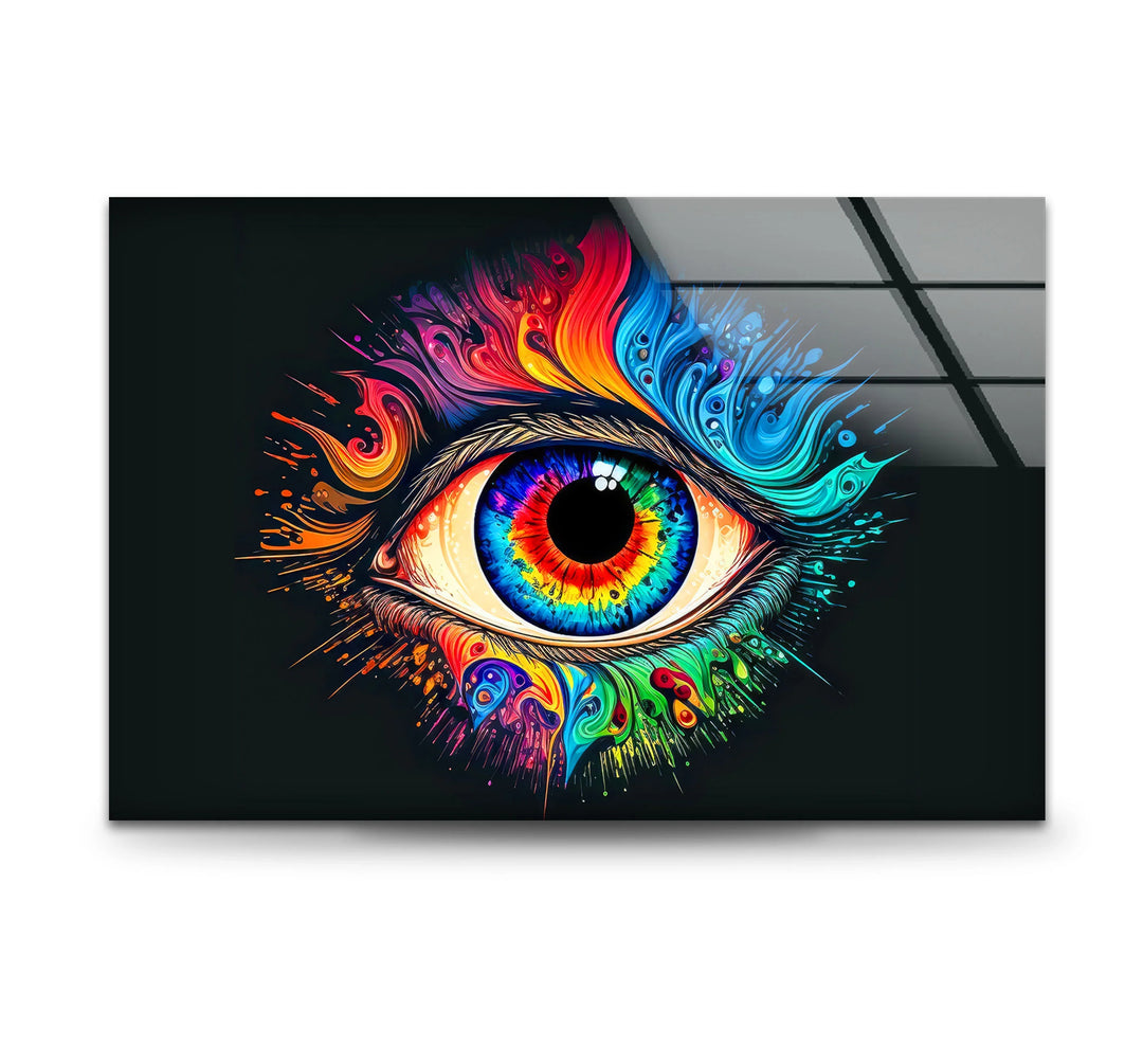 Psychedelic Eye Wall Art – Vibrant Abstract Glass Print with Rainbow Colors for Bold Modern Interiors - MyPhotoStation
