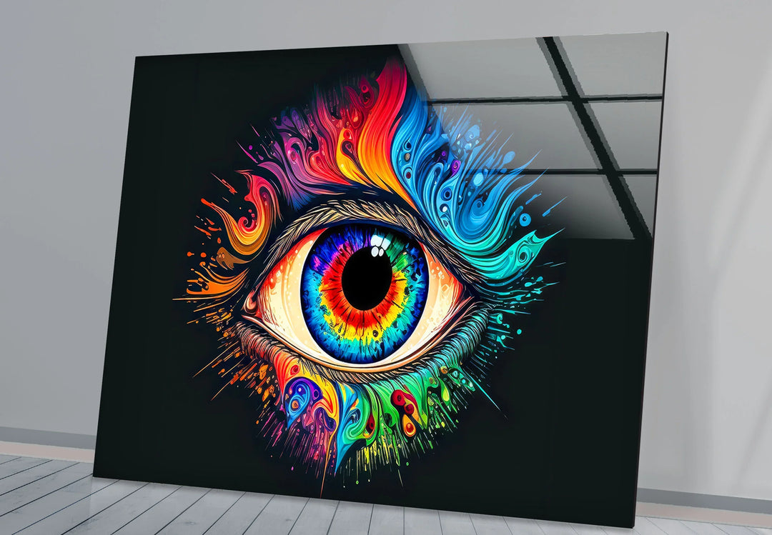 Psychedelic Eye Wall Art – Vibrant Abstract Glass Print with Rainbow Colors for Bold Modern Interiors - MyPhotoStation