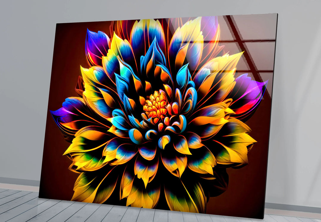 Vibrant Flower Wall Art – Bold Multicolor Glass Print with Radiant Petals for Modern Artistic Interiors - MyPhotoStation