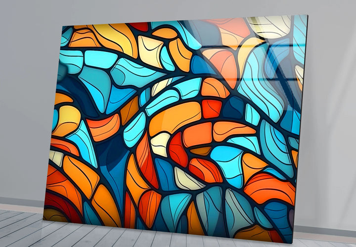 Colorful Abstract Mosaic Wall Art – Modern Glass Print in Blue, Orange, and Red for Bold Interior Design - MyPhotoStation