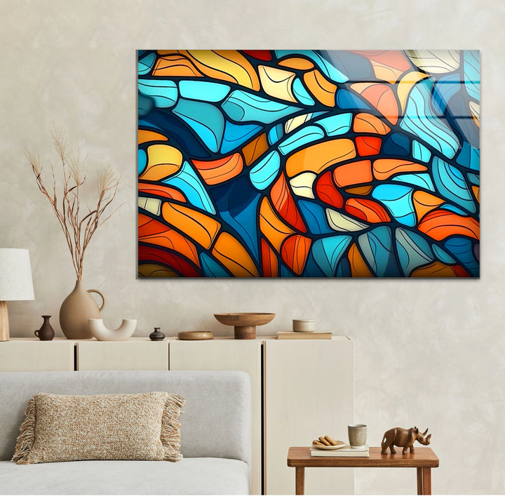 Colorful Abstract Mosaic Wall Art – Modern Glass Print in Blue, Orange, and Red for Bold Interior Design - MyPhotoStation