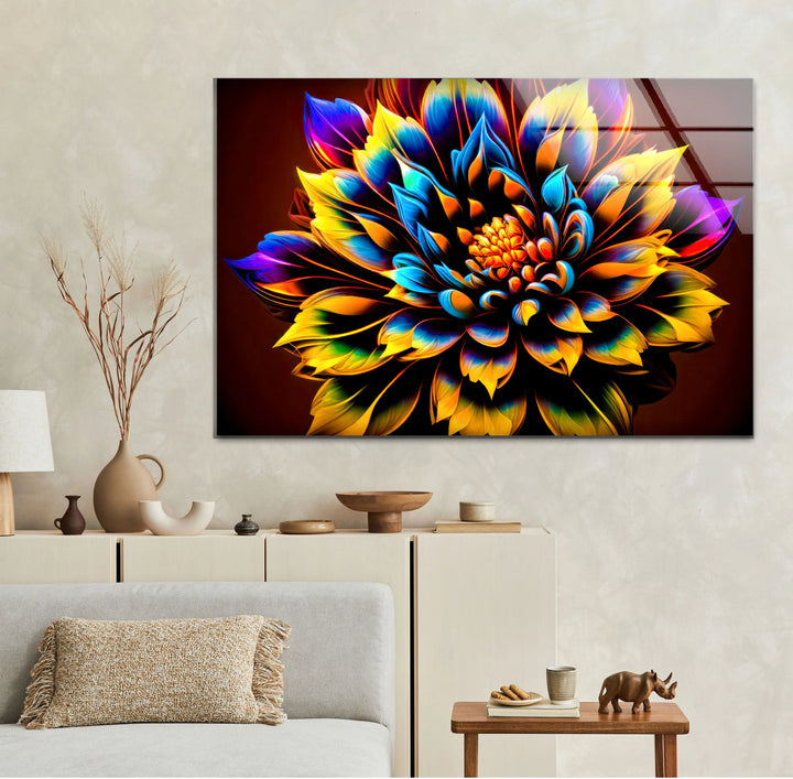 Vibrant Flower Wall Art – Bold Multicolor Glass Print with Radiant Petals for Modern Artistic Interiors - MyPhotoStation