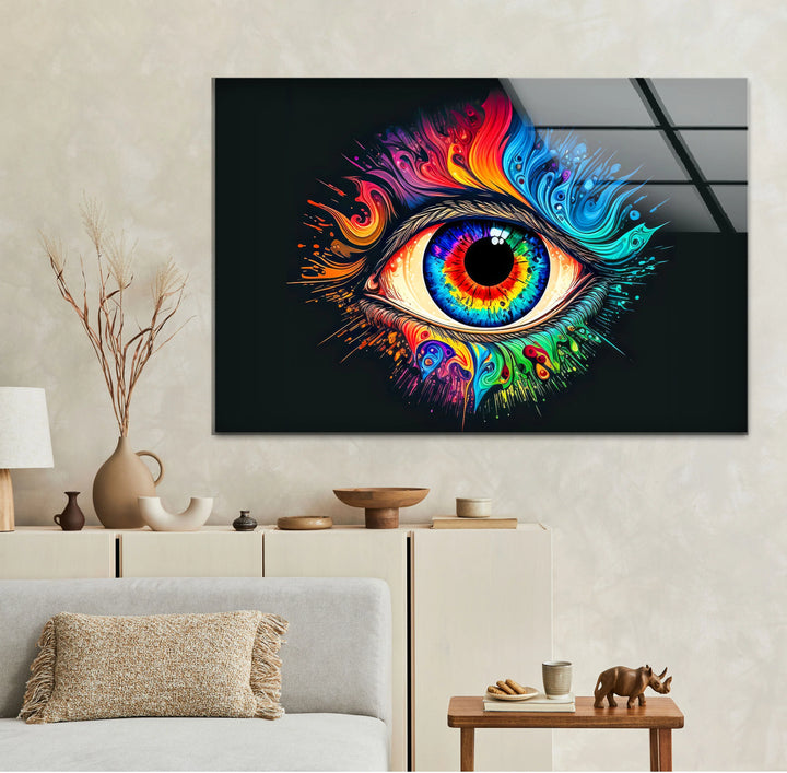 Psychedelic Eye Wall Art – Vibrant Abstract Glass Print with Rainbow Colors for Bold Modern Interiors - MyPhotoStation