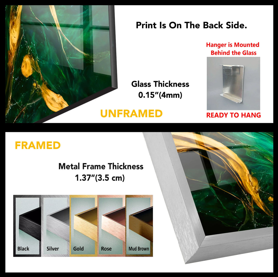 Green Gold Abstract Wall Art – Luxury Glass Print with Flowing Metallic Design for Modern Interiors - MyPhotoStation