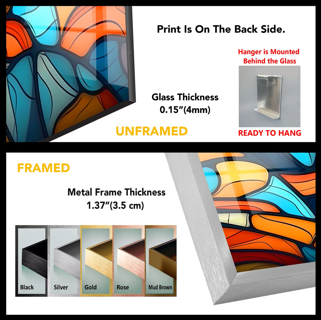 Colorful Abstract Mosaic Wall Art – Modern Glass Print in Blue, Orange, and Red for Bold Interior Design - MyPhotoStation