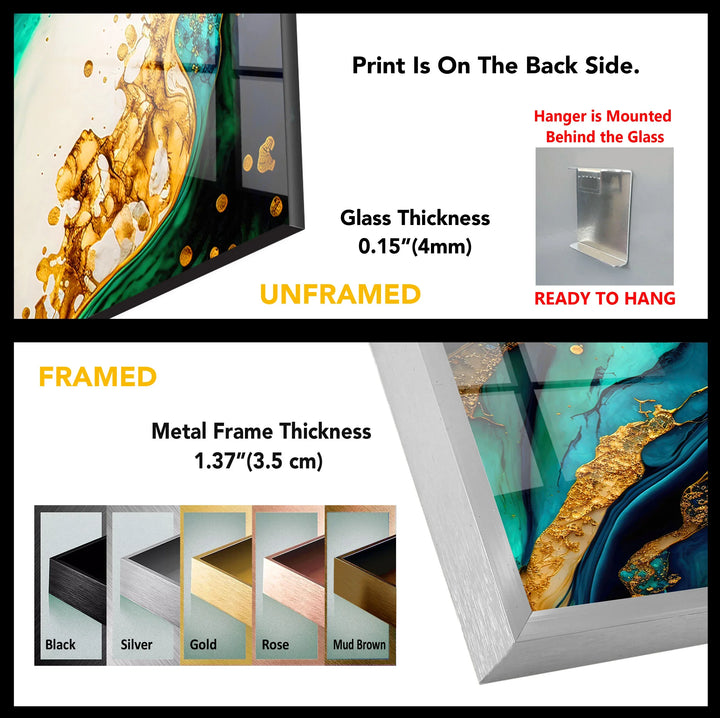 Ocean Gold Abstract Wall Art – Luxurious Glass Print in Deep Teal, Turquoise, and Metallic Gold for Elegant Interiors - MyPhotoStation