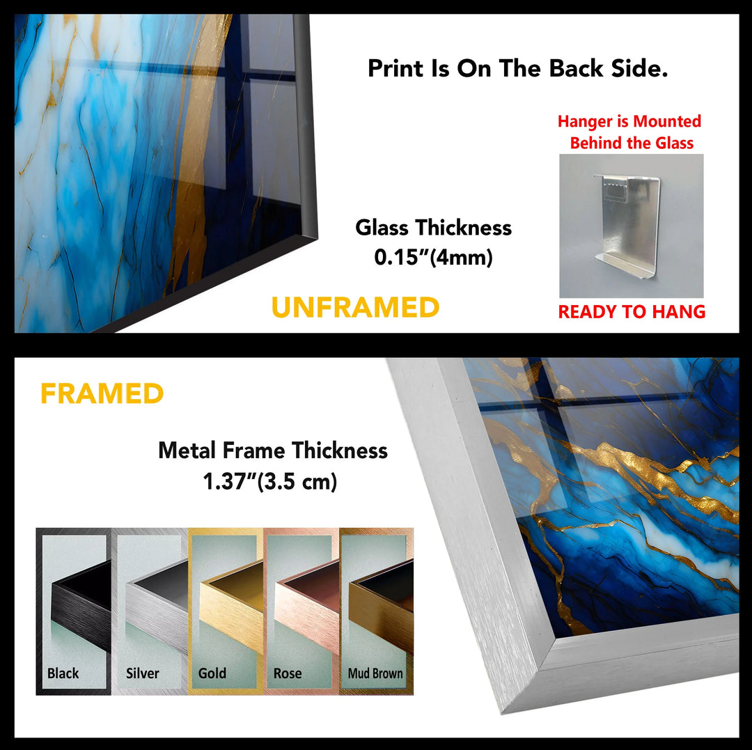 Blue Marble Gold Vein Wall Art – Luxurious Glass Print in Deep Navy and Metallic Accents for Elegant Modern Spaces - MyPhotoStation