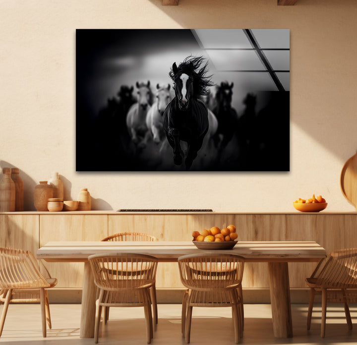 Modern black and white paintings of horses in action, celebrating their natural beauty and power.