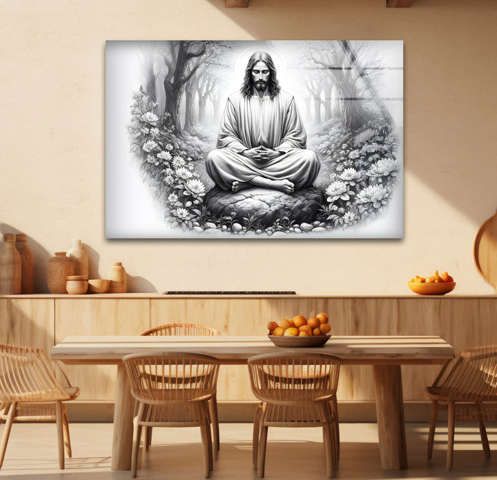 Refined black and white paintings of Jesus, capturing His divine essence with artistic precision.