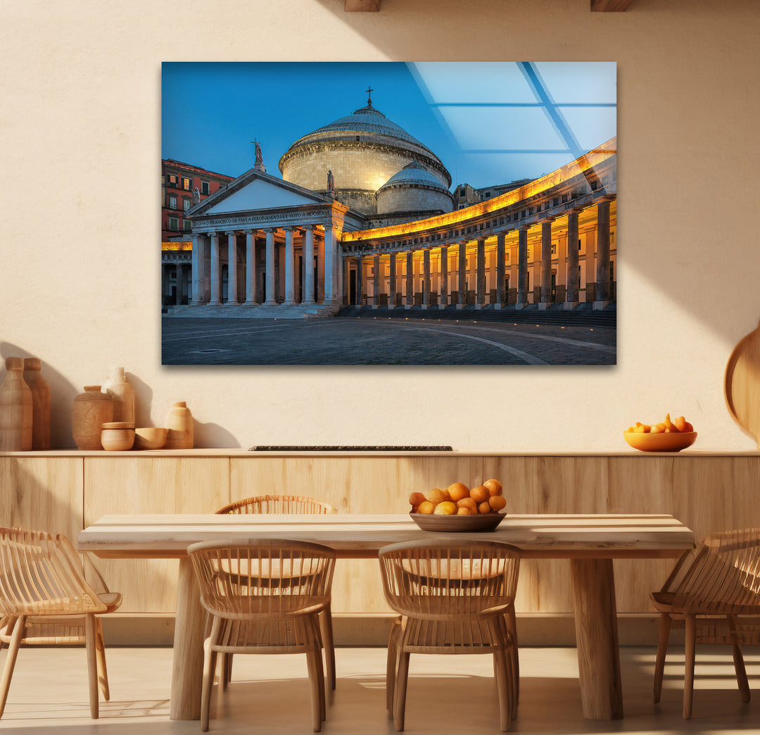 Neapel Glaswandkunst – Piazza del Plebiscito in der Dämmerung