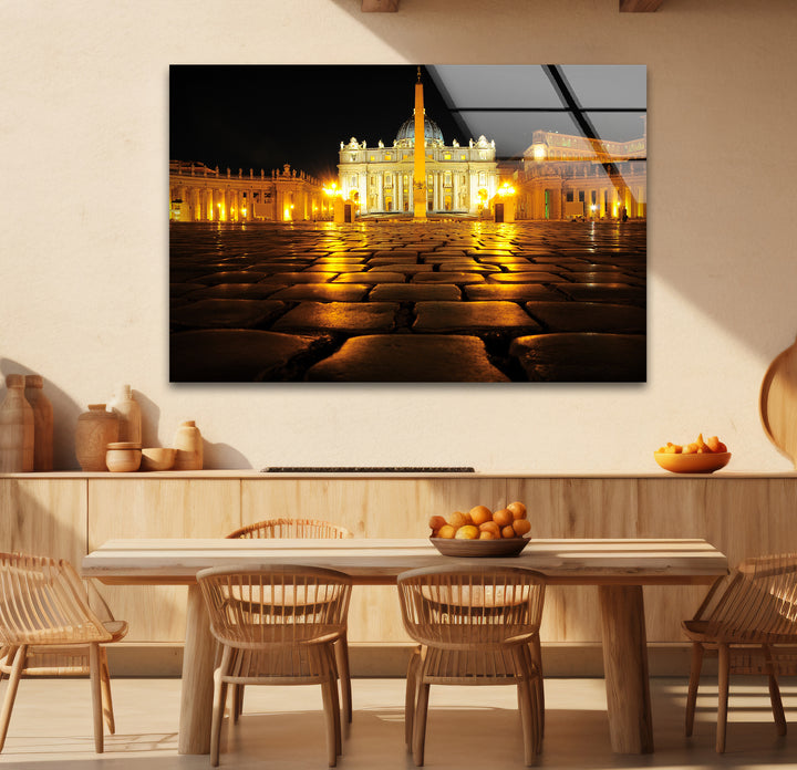 Glaswandkunst der Vatikanstadt – Petersplatz bei Nacht