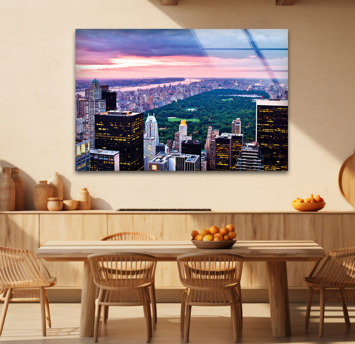 Glaswandkunst New York City – Skyline und Blick auf den Sonnenuntergang im Central Park