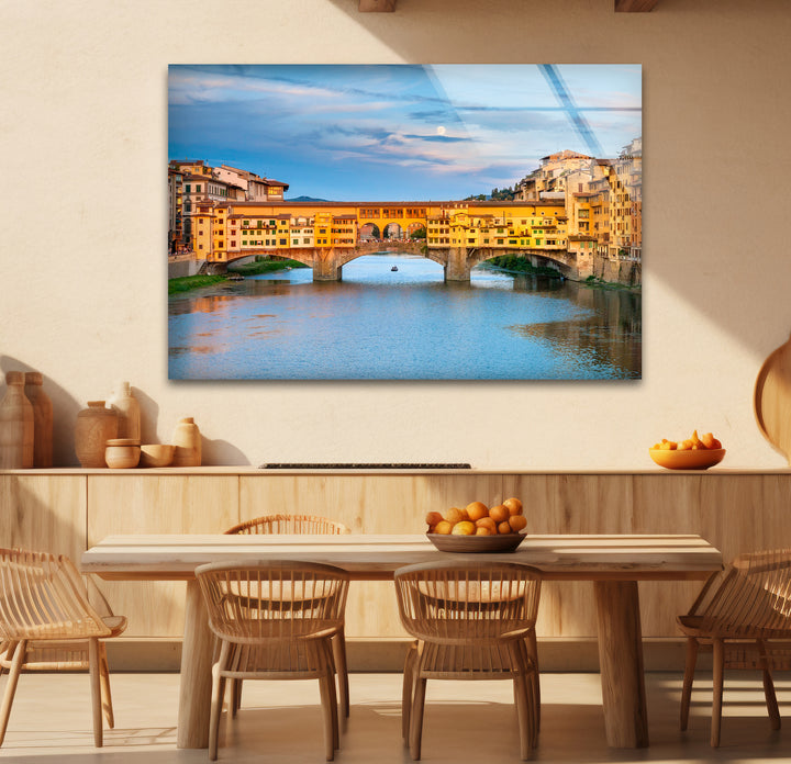 Glaswandkunst in Florenz – Ponte Vecchio über dem Fluss Arno
