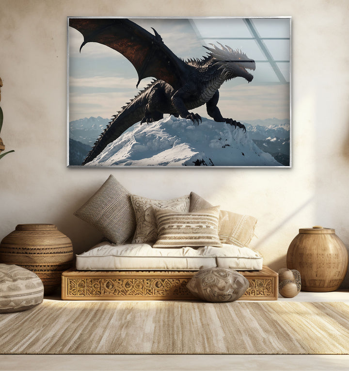 Majestic Dragon: Fantasy meets power with this dragon artwork in glass wall art.
