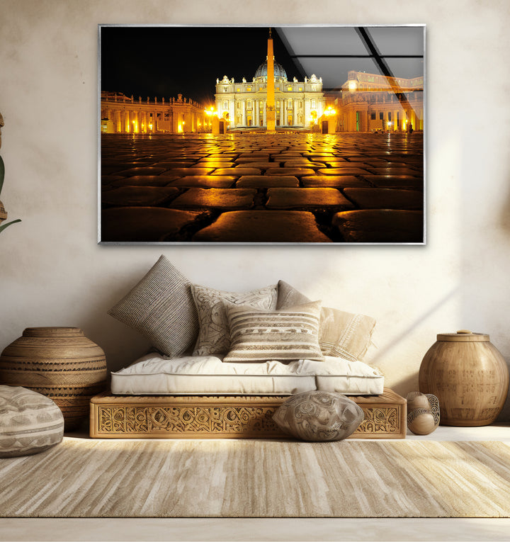 Glaswandkunst der Vatikanstadt – Petersplatz bei Nacht