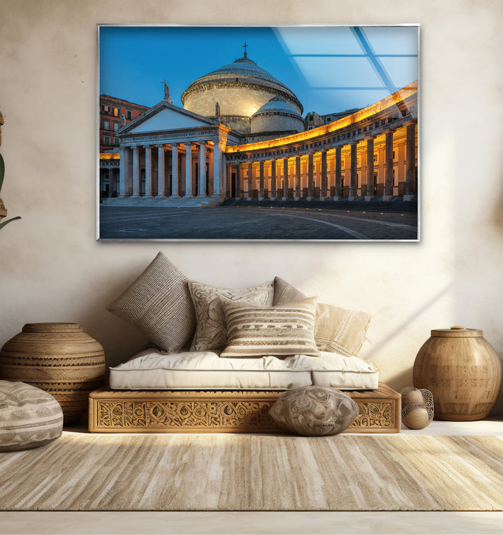 Neapel Glaswandkunst – Piazza del Plebiscito in der Dämmerung