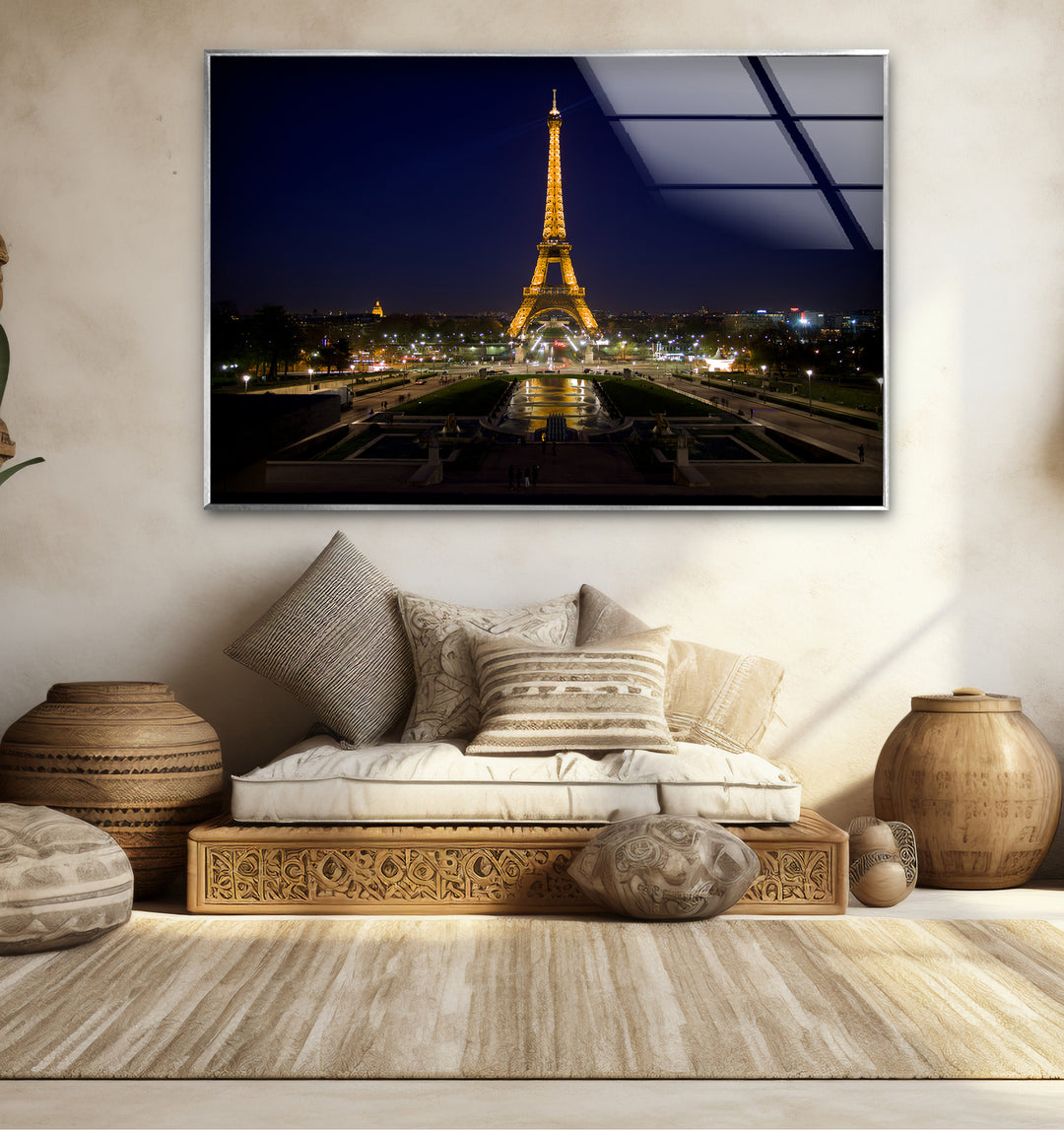 Eiffelturm-Wandkunst aus Glas – Skyline von Paris bei Nacht