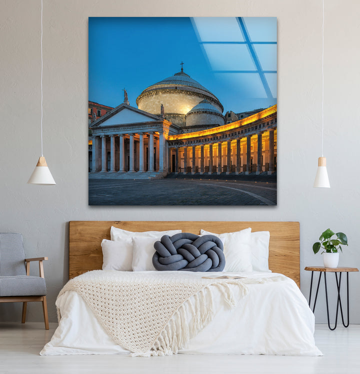 Neapel Glaswandkunst – Piazza del Plebiscito in der Dämmerung