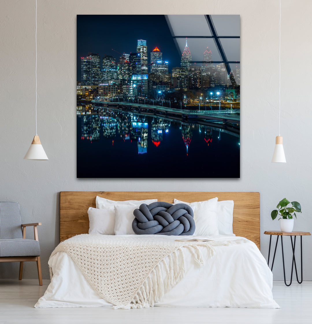 Philadelphia Glaswandkunst – Skyline-Reflexionen bei Nacht