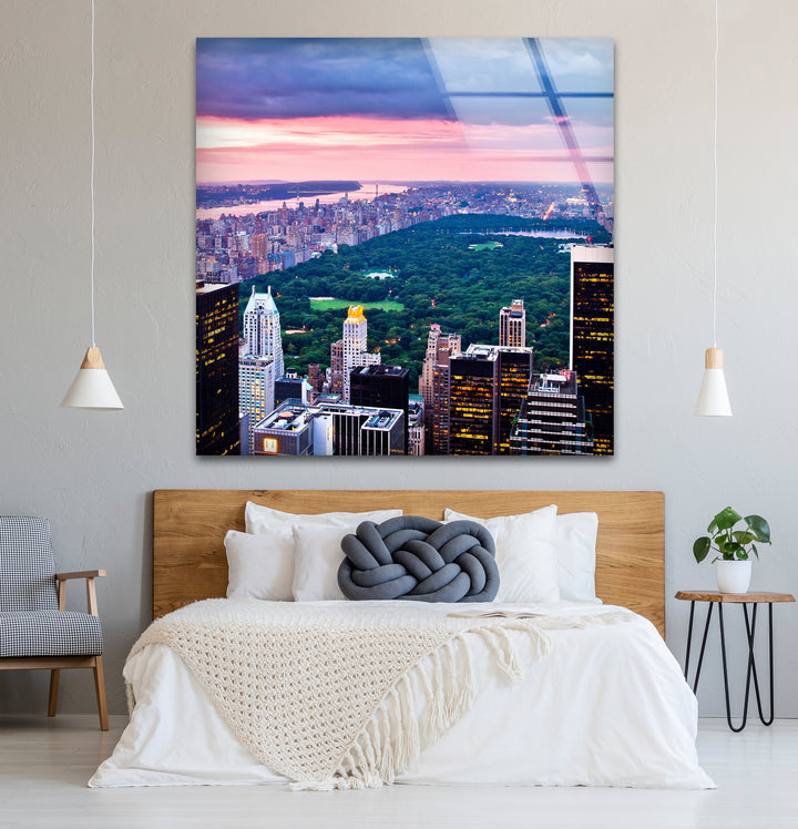 Glaswandkunst New York City – Skyline und Blick auf den Sonnenuntergang im Central Park