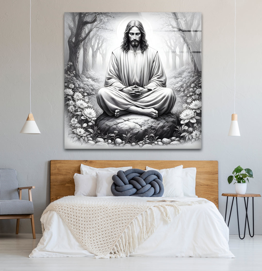 Unique black and white wall art of Jesus, showcasing a modern interpretation of His timeless image.