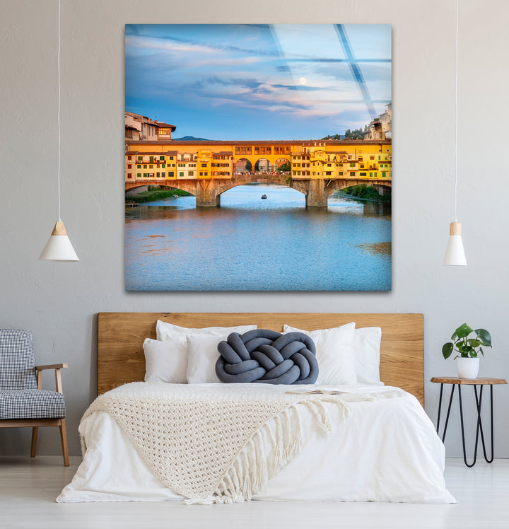 Glaswandkunst in Florenz – Ponte Vecchio über dem Fluss Arno