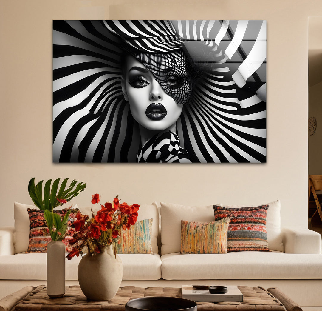 Bold black and white framed art of a woman’s face blending natural beauty with artistic creativity
