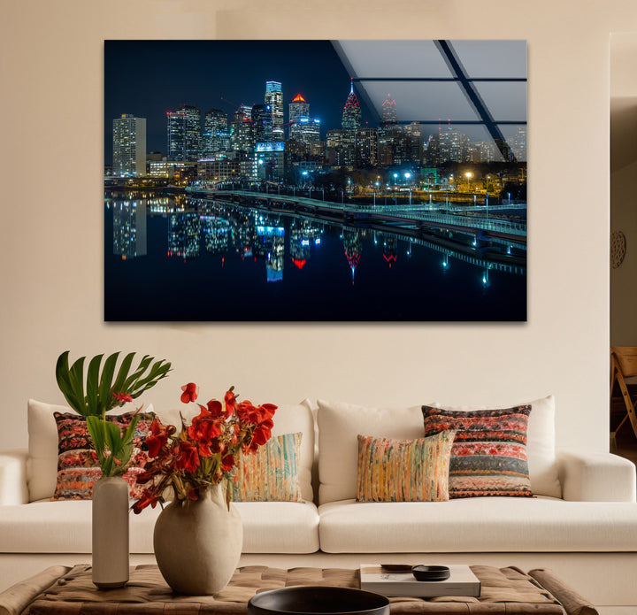 Philadelphia Glaswandkunst – Skyline-Reflexionen bei Nacht