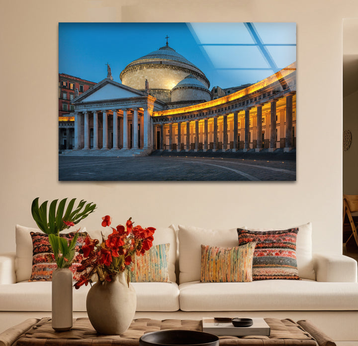 Neapel Glaswandkunst – Piazza del Plebiscito in der Dämmerung